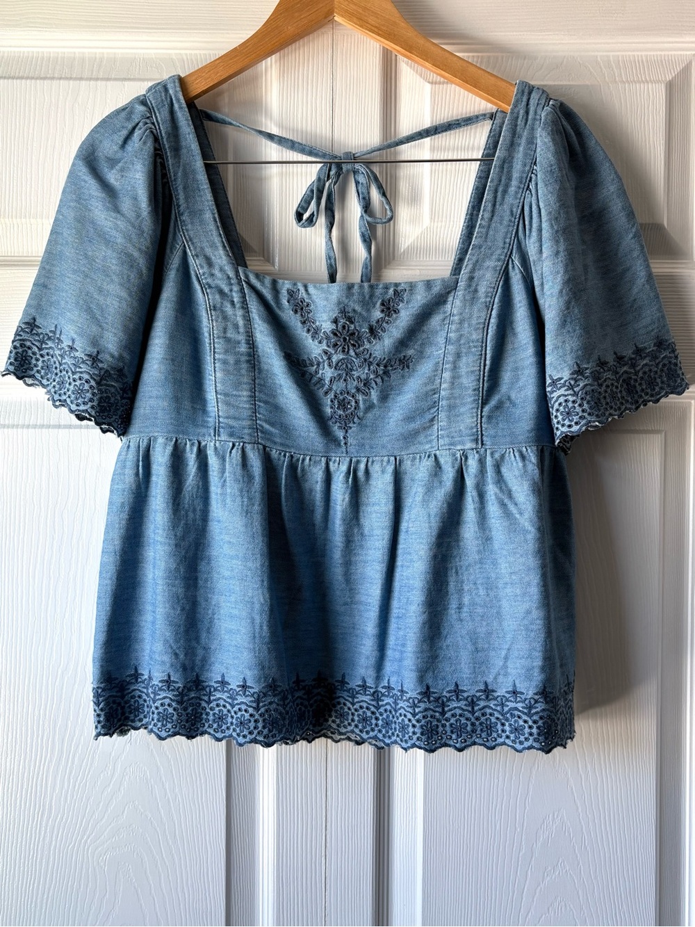 Old Navy 100% Cotton Square Neck Embroidered Peasant Top